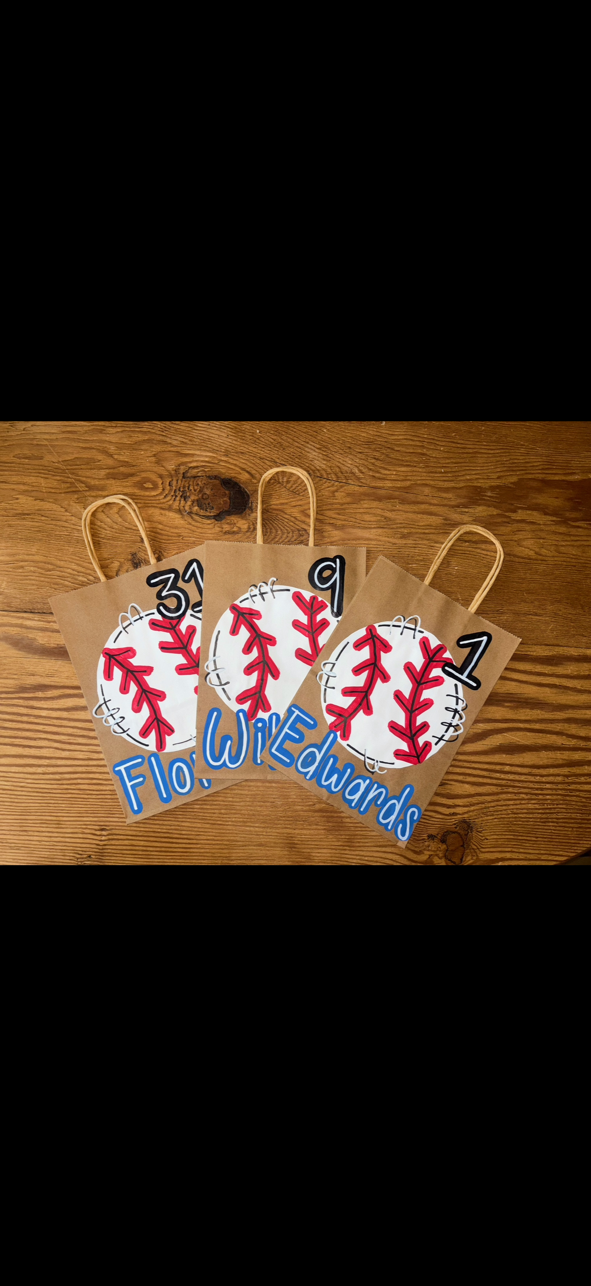 Custom hand-painted personalized baseball gift bags