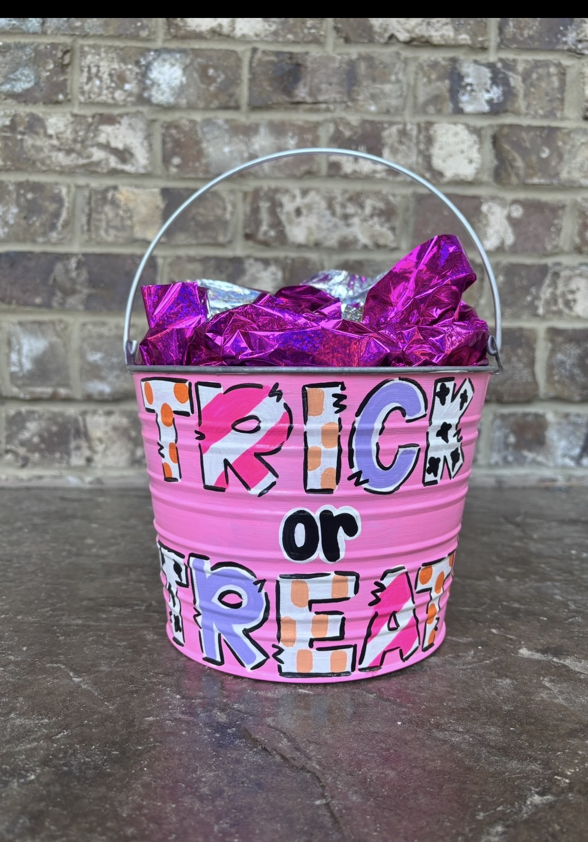 Custom hand-painted Trick or Treat Halloween bucket